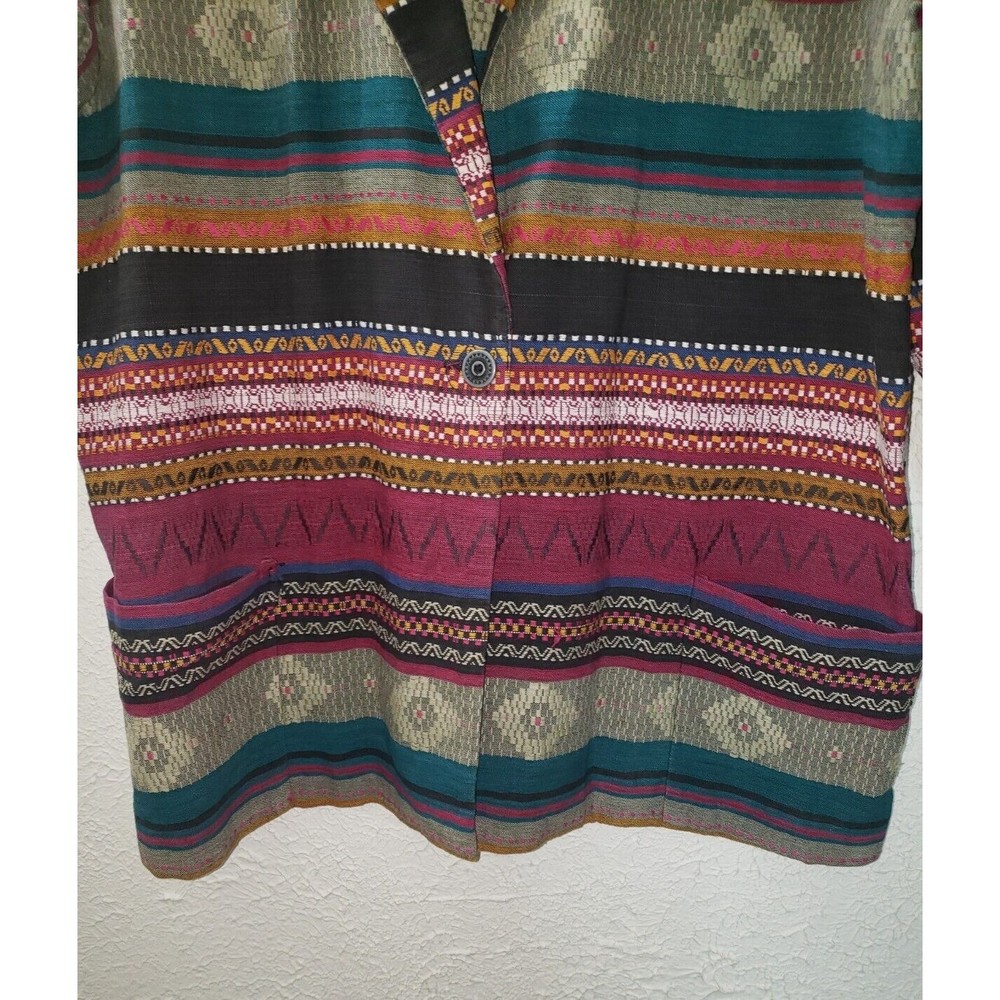 Haband for Her Sz L Colorful Abstract Embroidered Blazer Jacket 3/4 Sleeve Shirt - Picture 5 of 10